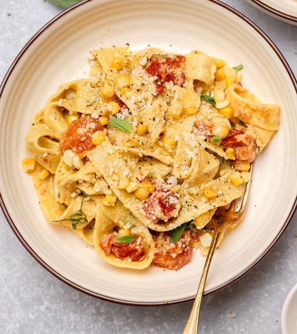 Pappardelle with Corn and Basil Cream Sauce Recipe